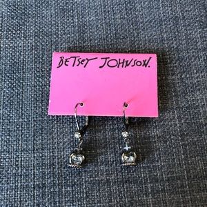 Betsy Johnson Crown Pewter Dangle Drop Earrings